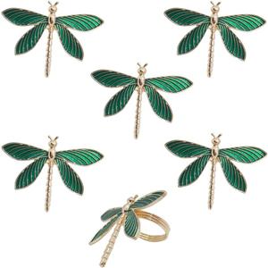 6 Pack Gold Napkin Ring Dragonfly Napkin Rings Holders Insect Napkin Rings Buckle for Thanksgiving,Christmas, Family Gather, Table Decoration Rings (Green)
