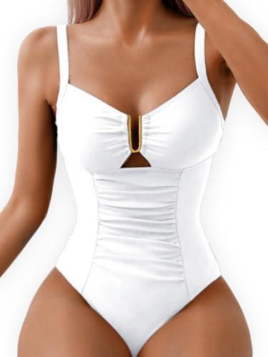 Kaei&Shi One Piece Swimsuit Women Tummy Control,Bathing Suit,Slimming Ruched Corset Cheeky Swimsuits L