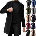 Trench Coat Men 2025 Winter Warm Slim Fit Notch Lapel Single Breasted Wool Blend Pea Coats Business Casual Overcoat (Large, Black)