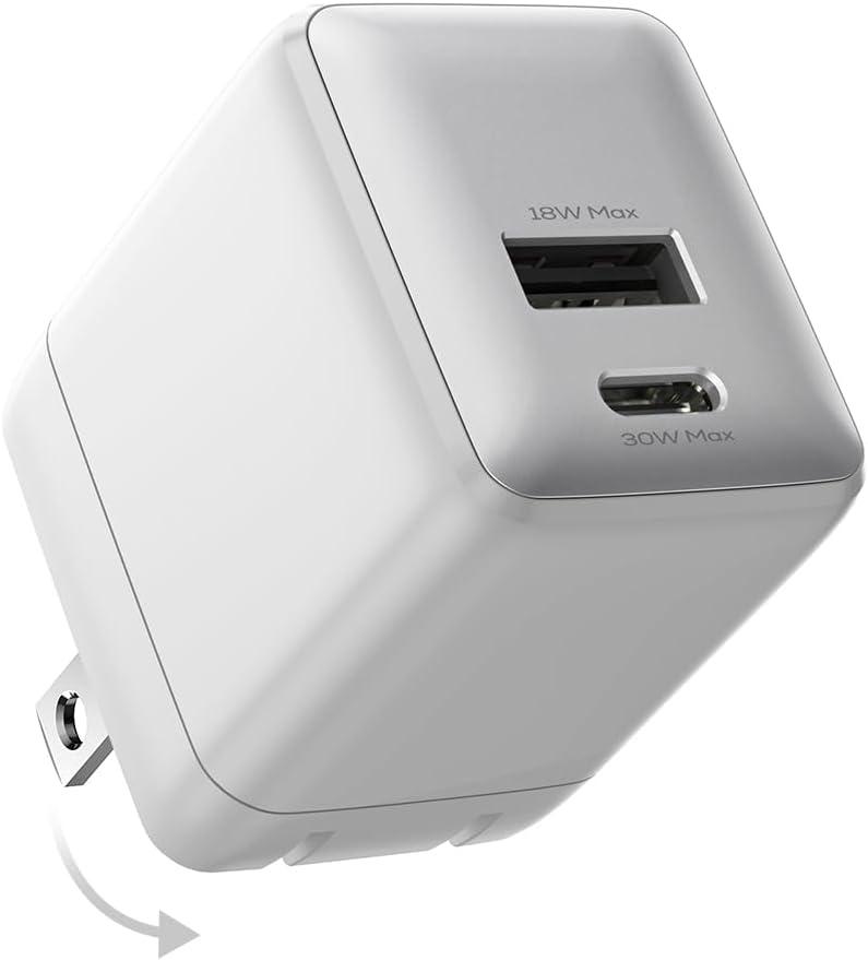 wegear USB C Fast Charging Charger, 30W Dual-Port GaN Nano Charger with Foldable Plug for iPhone 16/15 Series, iPad, Galaxy S24 Ultra and More Series, (White, 1 Pack)