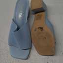 Shoe'N Tale Heeled Sandals For Women Square Open Toe Heeled Mules Chunky Block Low Heel Slip On Slides (5, Blue)