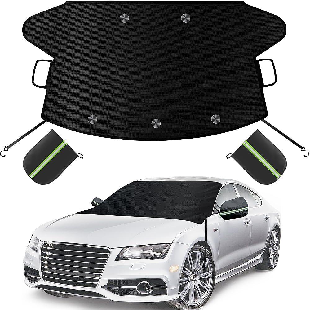 Car Windshield Cover for Ice and Snow, Windshield Snow Cover, Performance Brake Kits with Side Mirrors Cover for Snow, Ice, UV Fits Most Cars, Trucks, Vans, SUVs, Black