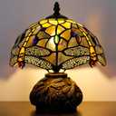 Small Tiffany Table Lamp Brown Dragonfly Style Stained Glass Desk Lamp 10X11.5 Inch Mushroom Table Light for Office Home Living Room Bedroom