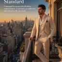 Men's Suit 3 Piece Linen Suits Slim Fit Suit Blazer Vest Pants Set Wedding Prom Tuxedos Business Casual Suit (Beige, XL)
