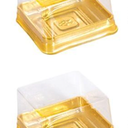 Moon Cake Trays 50G Mooncake Tray Square Clear Individual Plastic Cupcake Muffin Single Container Box Mooncake Package Box Container Holder for Cake Party Wedding,Gold,50 Pack