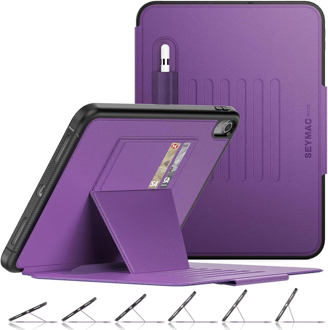 SEYMAC stock Case for iPad (A16) 11th/10th Generation 11''/10.9'', Strong Magnetic Auto Sleep Shockproof Case with Absorbing Multi-Angles Stand, Pen Holder, Card Slot (Purple)