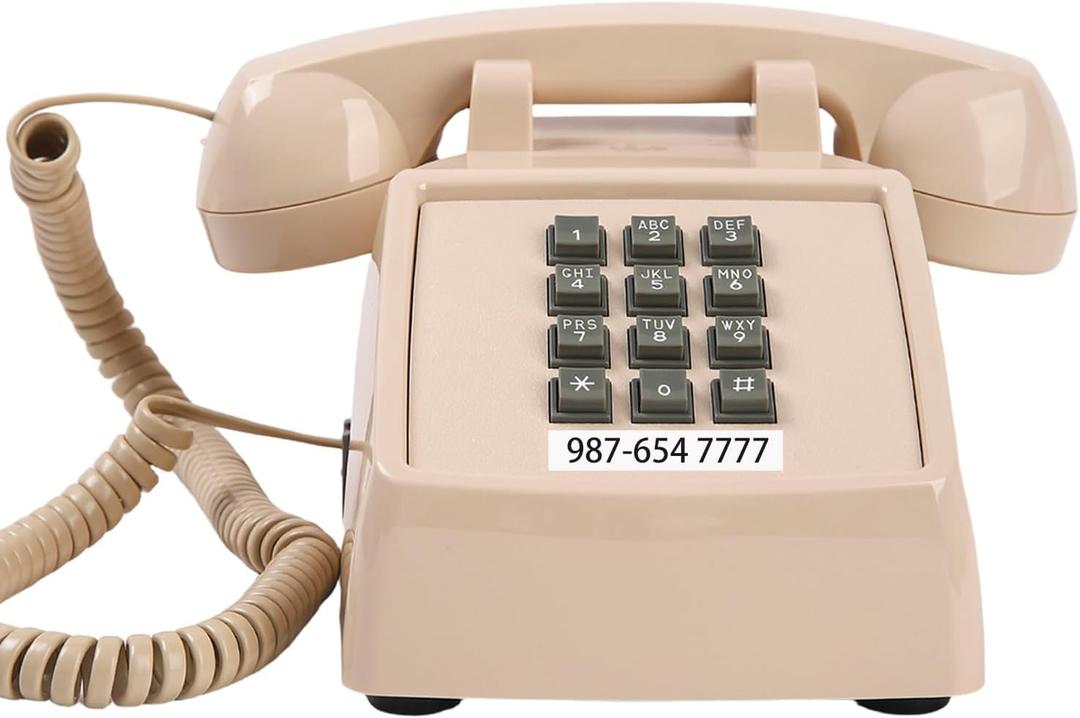 Classic Retro Landline Phone Mechanical Ringtone,2500 Desk Telephone for Hearing Impaired, Old Fashion Cord Telephone,Vintage Analog Phone for Home,School, Plug and Play, Beige