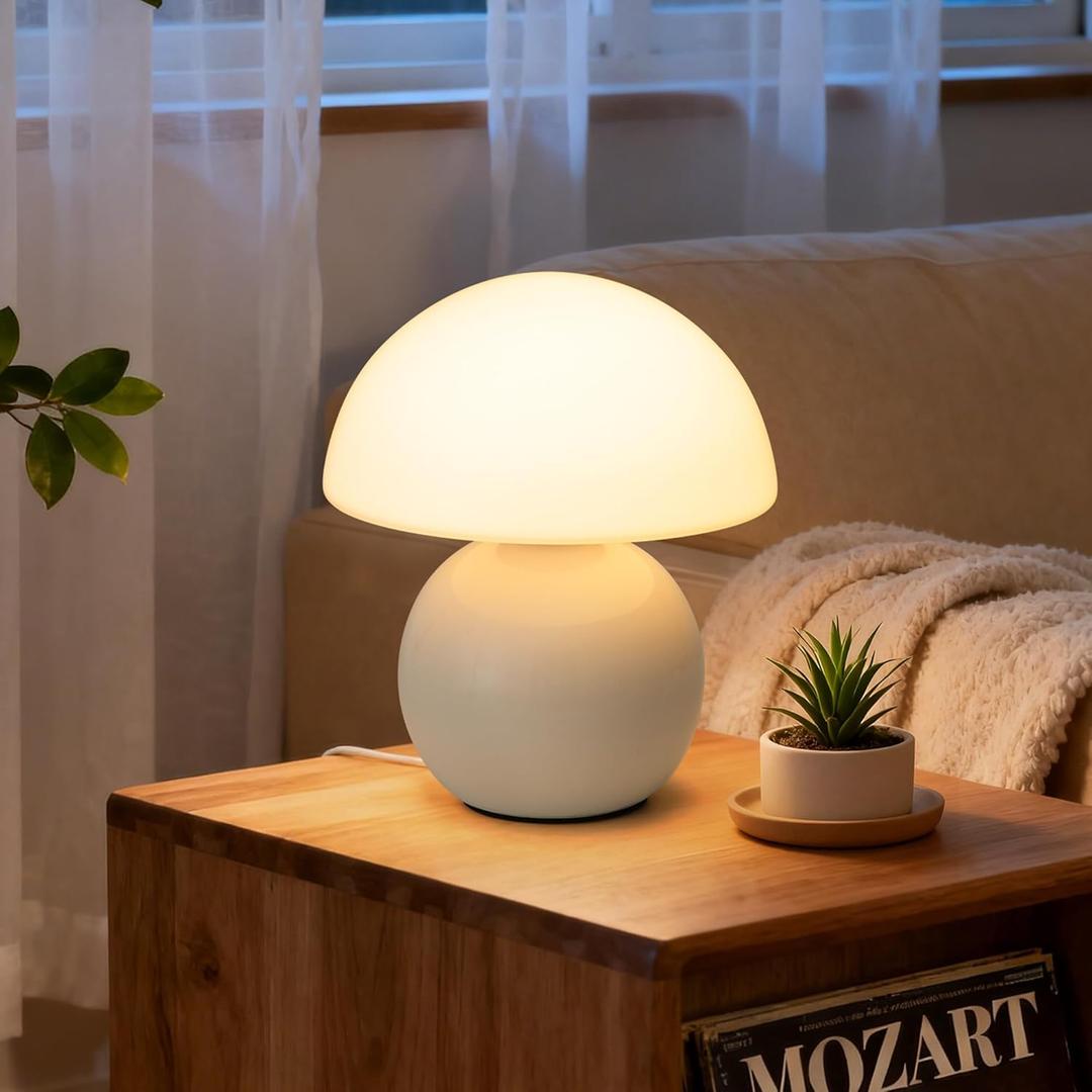 Small Mushroom Lamp, USB-Plug in Bedside Table Lamps with 3-Temperature LED Bulb Dimmable, Unique Cute Aesthetic Home Decor for Living Room/Bedroom/Entryway/Table Decor(Cream White)