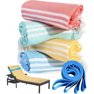 4 Packs Turkish Beach Towel Pool Swim Towels Set Bulk Soft Cotton Extra Large Sand Free Quick Dry Thin Lightweight Travel Vacation Essentials Cruise Accessories Must Haves Clearance Sandless Oversized (72 x 36 inch)