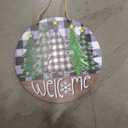 CroBlissful Winter Welcome Door Sign Decoration Rustic Xmas Tree Wonderland Wreath Black White Buffalo Plaid Hanging Sign Farmhouse Decor for Winter Front Porch Door Wall Window