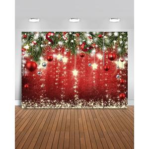 Mocsicka Christmas Backdrop Red Ball Xmas Merry Christmas Party Decorations for Family Holiday Christmas for Photography Photo Booth Props (Red, 10x8ft(120"x96"))