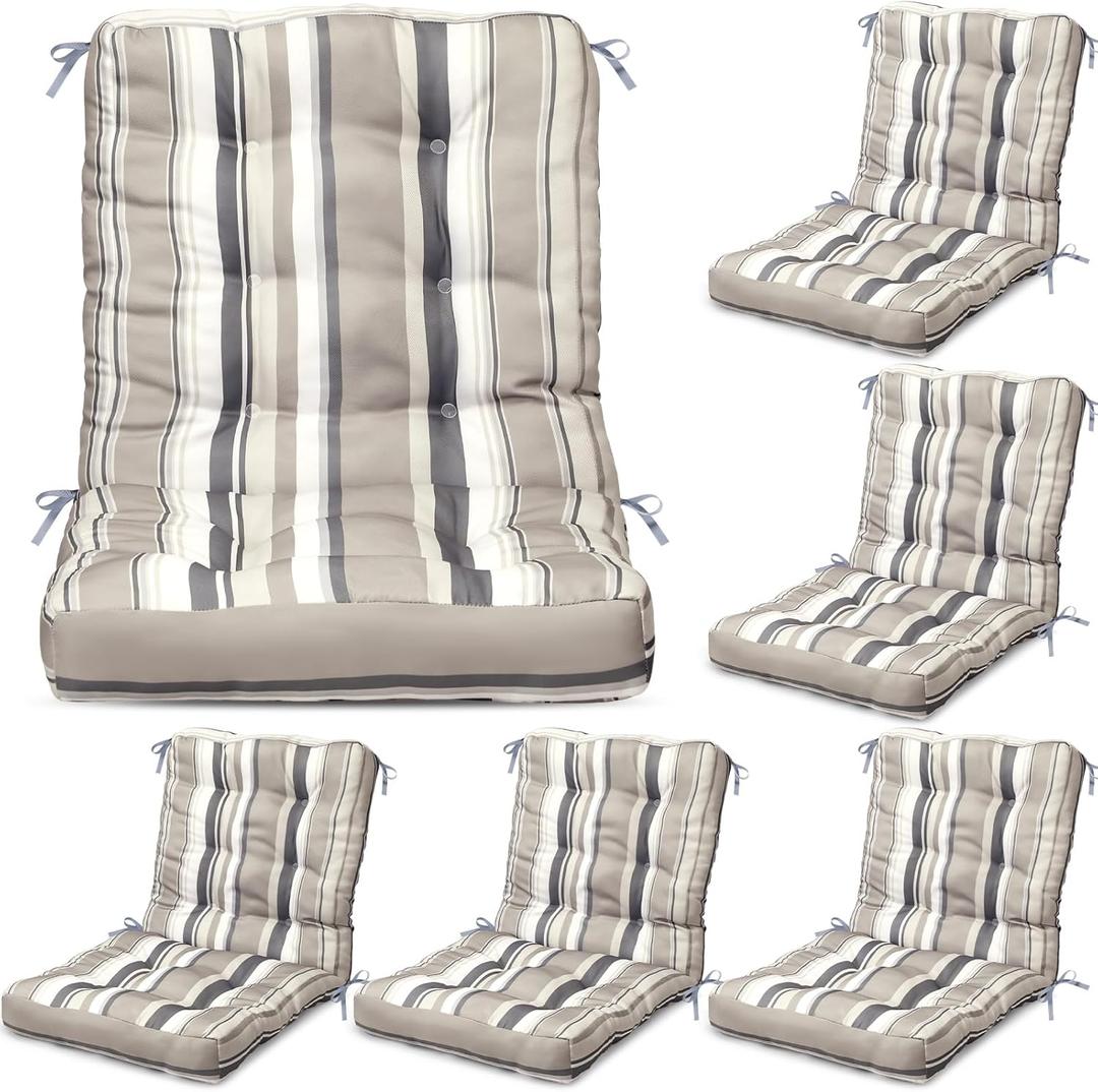 Hoteam 6 Set Patio Chair Cushions Outdoor 20 x 40 Inch High Chair Patio Cushion for Outdoor Furniture Waterproof Seat Rocking Indoor Thickened Pad(Striped Style, Beige)