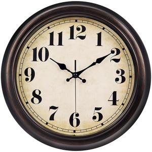45MinST 13 Inch Red-Brown Vintage Large Wall Clock, Quartz, Battery Operated, Quiet Non-Ticking Accurate Movement with Bold Numerals, Elegant Home Decor