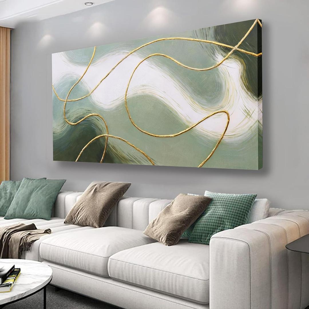 Green Abstract Wall Art Boho Wall Art Modern Art Decor Framed Canvas Painting Home Decor Wall Artwork Living Room Bedroom Restaurant Office Wall Decor 24X48inch (48L" x 24W")