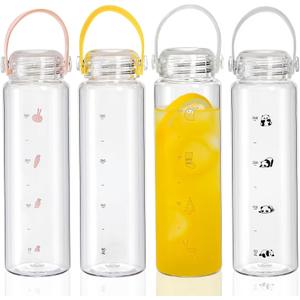 Pack of 4 Clear Sport Water Bottles, 14 OZ Reusable Portable Plastic Juice Bottle, Wide Mouth Travel Bottle With Carry Strap, Cute Leakproof Beverage Container for Outdoor Sport Camping Gym