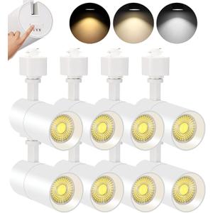 VANoopee 3-Color 10W H Track Lighting Heads Dimmable LED Track Light Heads Bright Rail Ceiling Spotlight Fixtures Accent Task, 3000K 4000K 5000K, Flicker Free CRI90+ 36 1000lm, Matte White, Pack of 8