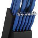 Oster Langmore 15-Piece Stainless Steel Cutlery Knife Block Set with Classic Blue Handles Full Kitchen Knife Set in Black Storage Box