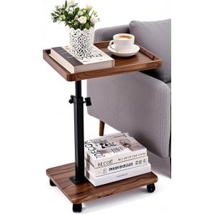C Table End Table Adjustable Height,C Shaped End for CouchSnack Tables,360Swivel TV Tray Sofa Table,Tables That Slide Under,Coffee SideTable for Bed,Chair,Bath-tub,Outdoor(Walnut Color)