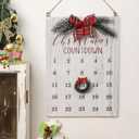 Christmas Countdown Calendar, Farmhouse Christmas Wreath Calendar, Vintage Advance Count Down to Christmas Sign, Xmas Wooden Hanging Decor for Wall Holiday (White)
