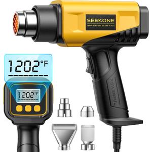 SEEKONE 1800W Heat Gun with LCD Digital Display Compact Design Hot Air Gun Variable Temperature Control 122-120250- 650with Memory Function and 4 Nozzles for Crafts, Vinyl Wrap, Shrink Tubing