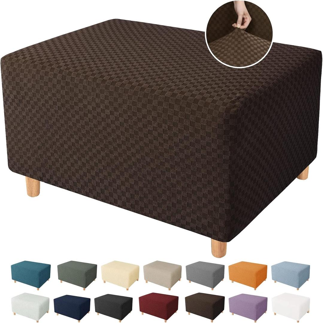 YEMYHOM Ottoman Cover Latest Jacquard Design High Stretch Folding Storage Footstool Protector Rectangle Removable Slipcover (Ottoman Small, Dark Coffee) (Ottoman Small, Dark Coffee)