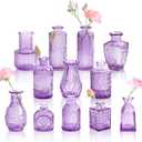 Violet Purple Glass Bud Vases in Bulk 12, Small Vintage Textured Flower Vases for Wedding Centerpieces, Baby Shower, Party Event, Decorative Mini Vase Bottles Set for Flower, Home Table Decor