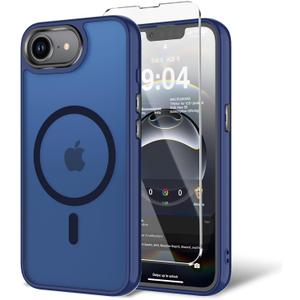 for iPhone 16E/iPhone 17E Case with Screen Protector, [Compatible with Magsafe] Ultra Slim Translucent Matte Shockproof Protection Phone Cover-Dark Blue