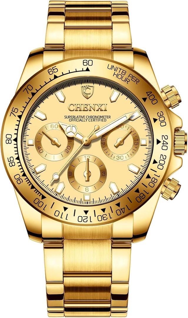 DREAMING Q&P Fq-005 Classic Style Gold Stainless Steel Mens Wrist Watches with Crystals for Man