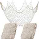 Shappy 2 Pcs Fish Net Decorative 80 x 40 Inch, Wall Hanging Fishnet for Mermaid, Pirate, Nautical, Under The Sea Party Decoration Ocean Themed Hawaii Beach Birthday Halloween Party Supplies(Beige)