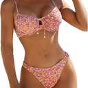 SOLY HUX Women's 2 Piece Bikini Sets Boho Floral Print Underwire Swimsuit Tie Front Cut Out Bathing Suit Small, Multicoloured Floral