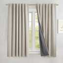 NICETOWN Natural Linen 100% Blackout Short Curtains 48 inches, Thermal Insulated & Noise Reducing Window Draperies with Grey Liner, Short Drapes for Cafe Bar (52" W by 48" L, 2 Panels)