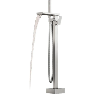 Freestanding Bathtub Faucet with Handheld Spray Single,High Flow Waterfall Bath Shower Faucet,Floor Mount Bathtub Faucet Swivel Flat Waterfall Spout Brushed Nickel