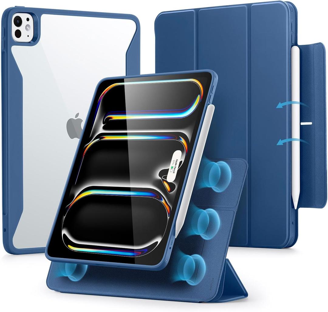 ESR for iPad Pro 11 Inch Case (M5/M4) 2025/2024, Removable Magnetic Cover, Vertical Stand, Fully Supports Pencil Pro and Pencil (USB-C), Rebound 360 Series, Blue