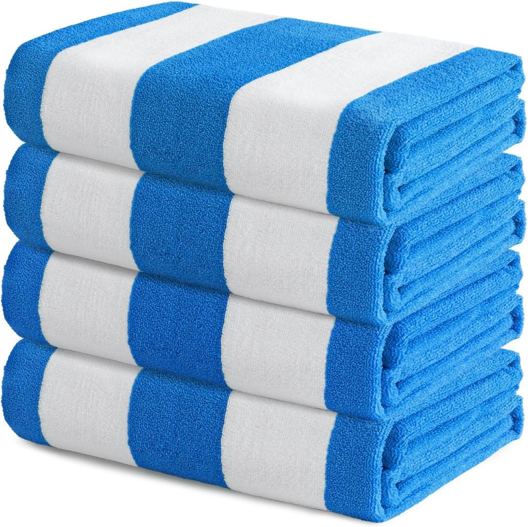 Exclusivo Mezcla 4 Pack Beach Towels, Large Microfiber Striped Beach Bath Pool Towel Set for Kids and Adults, Lightweight and Absorbent, 30x60 Inches, Blue
