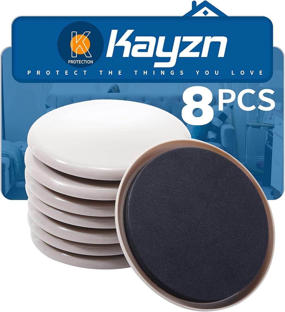 Furniture Sliders for Carpet, 8 Pcs 5" Round Furniture Moving Pads, Heavy-Duty Furniture Movers - Reusable Slider, Move Any Item Quickly, Easily and Safe! (Beige)