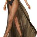 Verdusa Women's Mesh Sheer Lightweight Maxi Skirt A Line High Waist Flare Flowy Skirts (Medium)