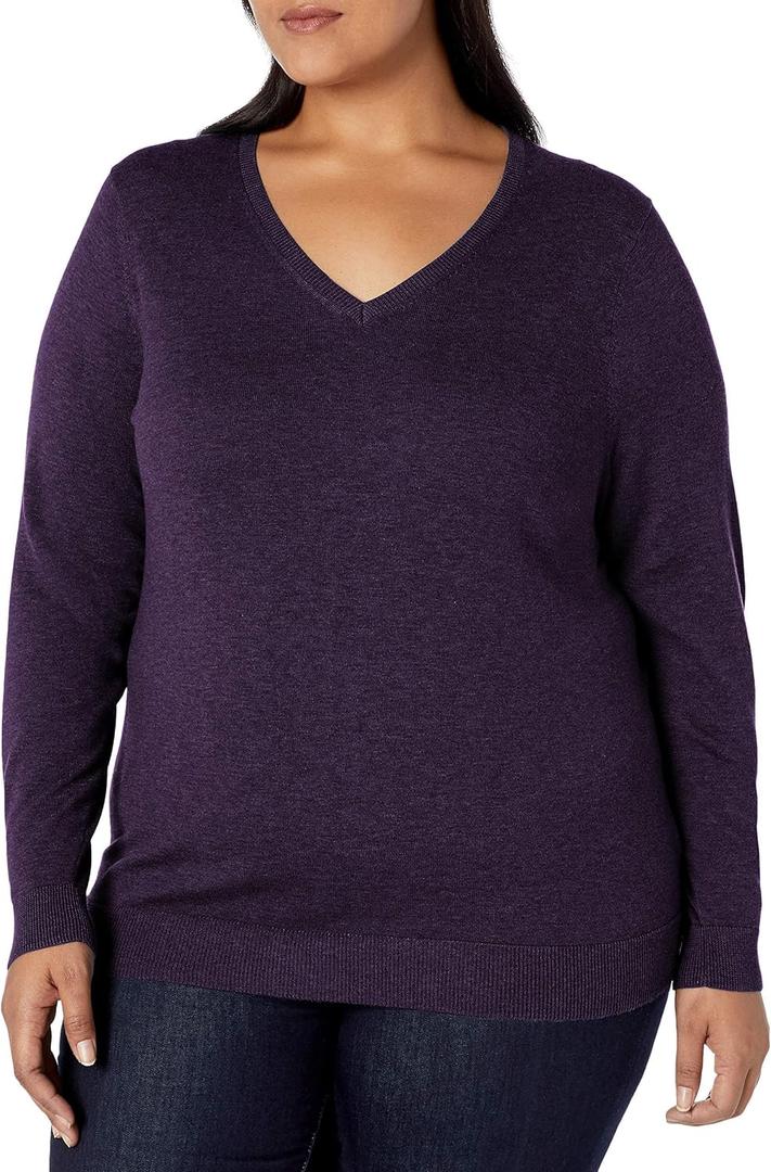 Amazon Essentials Women's Regular-Fit Lightweight Long-Sleeve V-Neck Sweate (5X, Dark Purple)