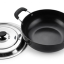 SHRIYA Hard Anodized Kadai 2 Liter with Stainless Steel Lid Heavy Duty Deep Fry Pan for Indian Cooking Gas Stove Compatible Cookware Durable Nonstick Surface with Cool Handles (3mm)