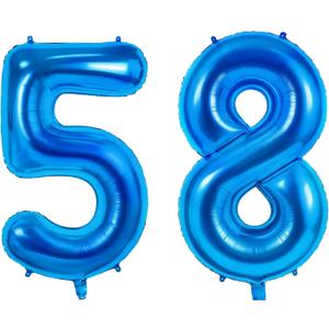 Number 58 Balloons for 58th Birthday Party Decorations, 0-100 Large No.58 Balloons for Women Men and Mother Dad, 40 Inch Dark Blue Foil Helium Balloon for 58 Year Old Anniversary Decorations