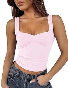 Cioatin Women Y2K Cute Sweetheart Neck Going Out Crop Tops Sleeveless Bustier Skinny Fit Summer Crop Tank Cami Trendy Pink, Large 