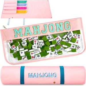 Yeyeplum 2 Pcs Mahjong Bags for Tiles and Racks Include Mahjong Tile Bag & Rack Bag, 37 Inch Protective Sleeve Tile Gift Accessory with Zipper & Letter for Mahj Pusher, Not Include Racks& Tiles(Pink)