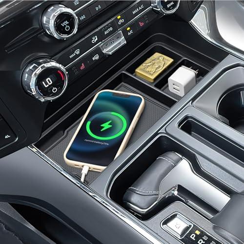 Center Console Organizer for 2021-2025 Ford F150 & 2022-2025 F150 Lightning XLT, Hidden Storage Tray with USB Hole, Custom Fit Front Shifter Open Pocket Organizer Accessories