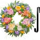 Spring Wreaths for Front Door, Soomeir Summer Peony Outdoor Wreath, Green Floral Door Decor for All Season Home Wall Wedding Farmhouse Holiday (Hydrangea Wreth With 12 Inch Hanger)
