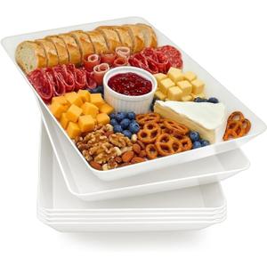 Serving Tray Platter, 17.5'' x 11.5'' x 1.6'', 6 Pcs Food Tray for Veggie Fruit Snack Dessert Cookie Cheese, Food Trays for Party Supplies Display, Large Platters for Serving Food, BPA Free