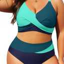 Tempt Me Plus Size Two Piece Swimsuit - Women High Waisted Bikini Set Tummy Control Bathing Suits (Blue, XXL)
