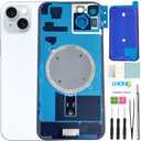 15 Plus Back Glass Replacement for iPhone 15 Plus Rear Back Cover Glass Waterproof and Camera Lens+Professional Repair Tool Kit (Blue)