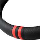Quick Install Sporty Perforated Nappa Leather Steering Wheel Cover with Red Stripes Universal fit 14½" to 15" Car SUV Pickup 14.5 to 15 inches Napa