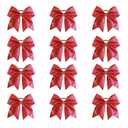 Oaoleer 12PCS 7" Large Glitter Cheer Hair Bows Ponytail Holder Elastic Band Handmade for Cheerleading Teen Girls College Sports (Glitter Red 12PCS)
