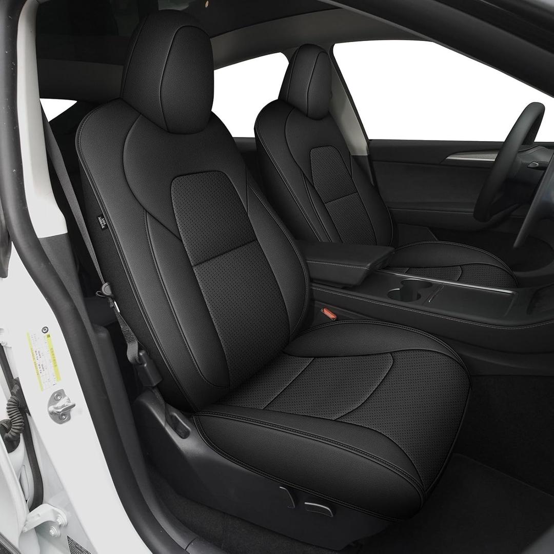 Seat Covers Leather for Tesla Model 3: Full Set Waterproof Easy to Clean Material - Custom Fit for 2024 2025 2026 Model 3 Vehical Car Seat Cushions(Black)