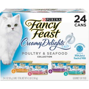 Purina Fancy Feast Wet Cat Food Variety Pack, Creamy Delights Poultry & Seafood Collection - (Pack of 24) 3 oz. Cans (EXP 07/31/26)